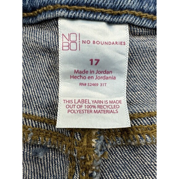 No Boundaries Juniors' High Rise Mom Jeans Fray Hem Medium Wash Size 17 NEW - Picture 7 of 8